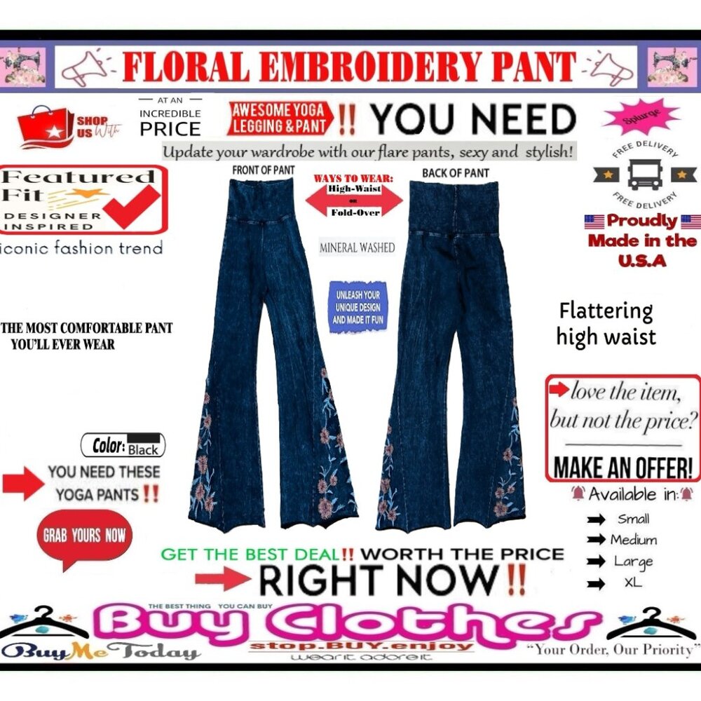 π BOTTOM Fold Embroidery π FLORAL β LEGGING PANT Waist FLARE Wash πΈ BUY NOWβ - Picture 16 of 16